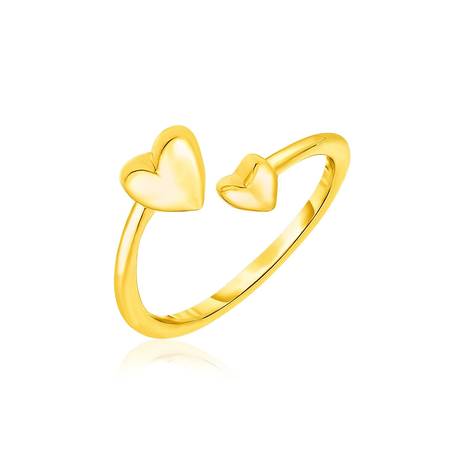 14k yellow gold bypass toe ring featuring polished heart accents for a contemporary luxury touch.