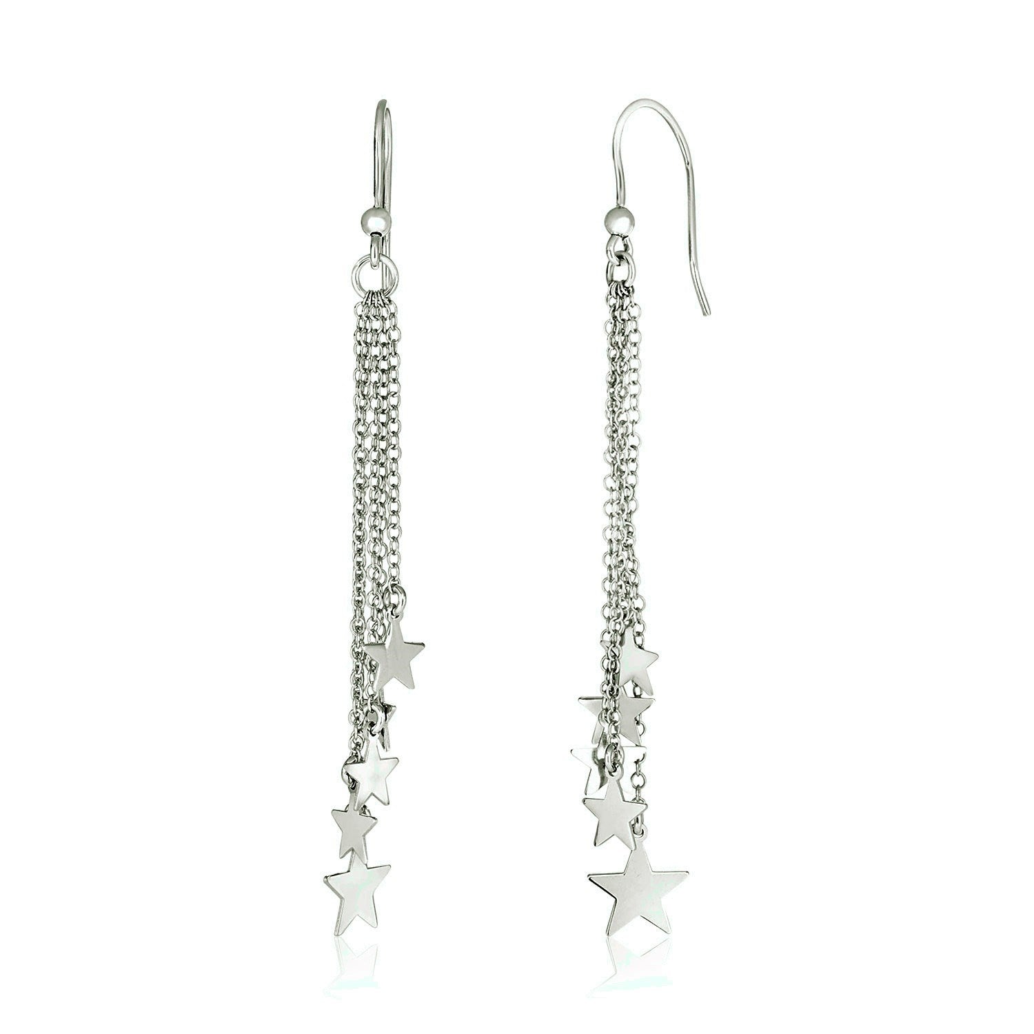 Sterling Silver Polished Star Tassel Earrings