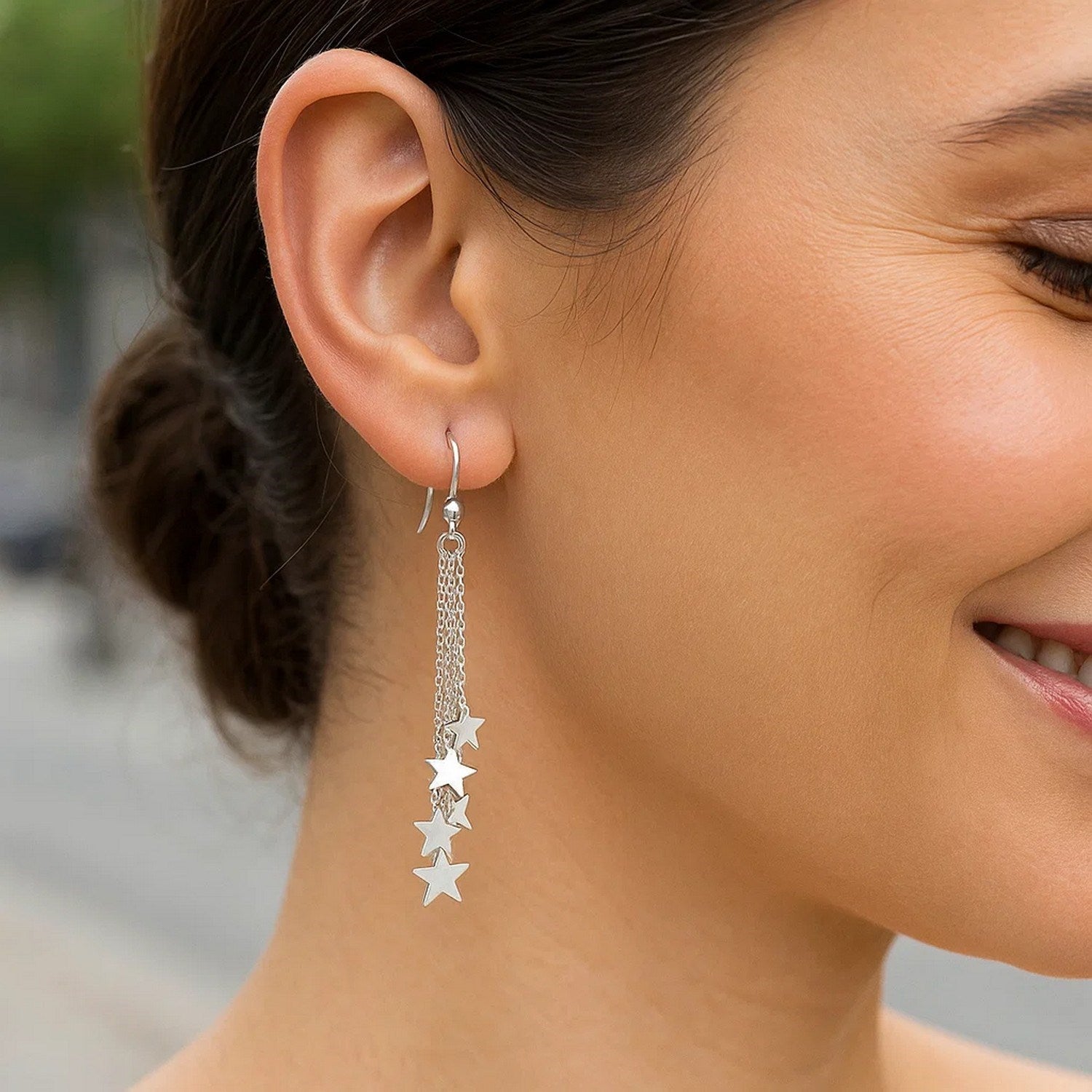 Sterling Silver Polished Star Tassel Earrings