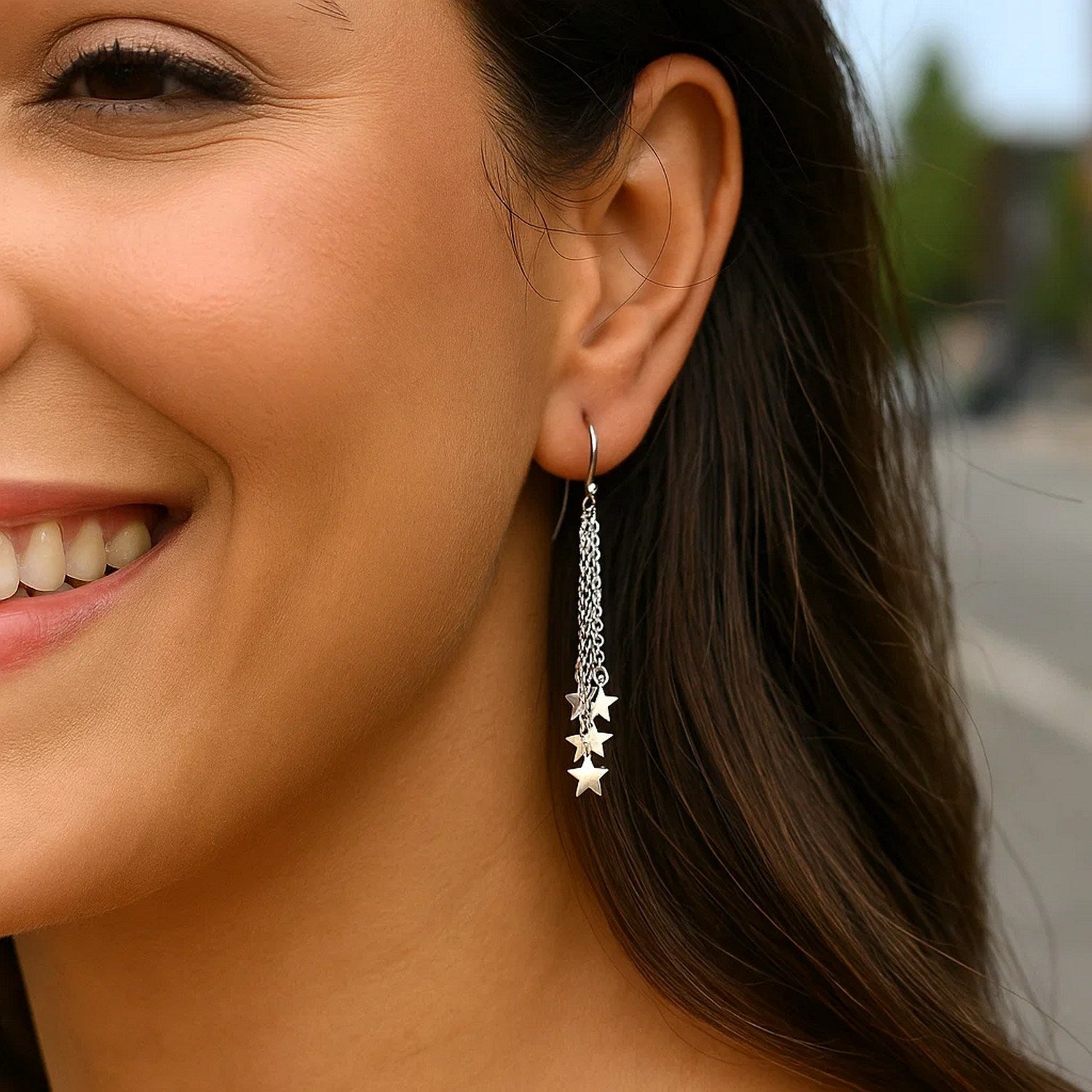 Sterling Silver Polished Star Tassel Earrings