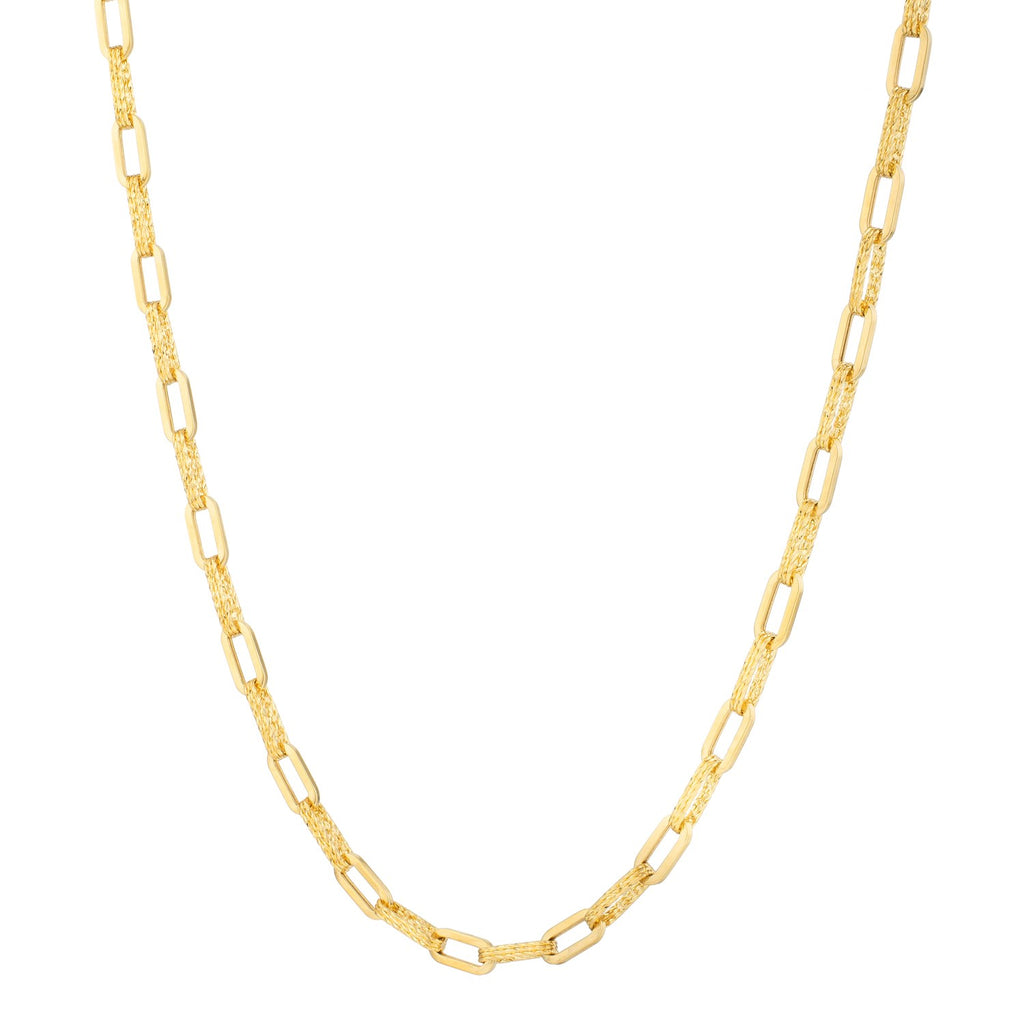14k yellow gold diamante paperclip chain necklace with modern link design, perfect for elegant layering or standalone wear.