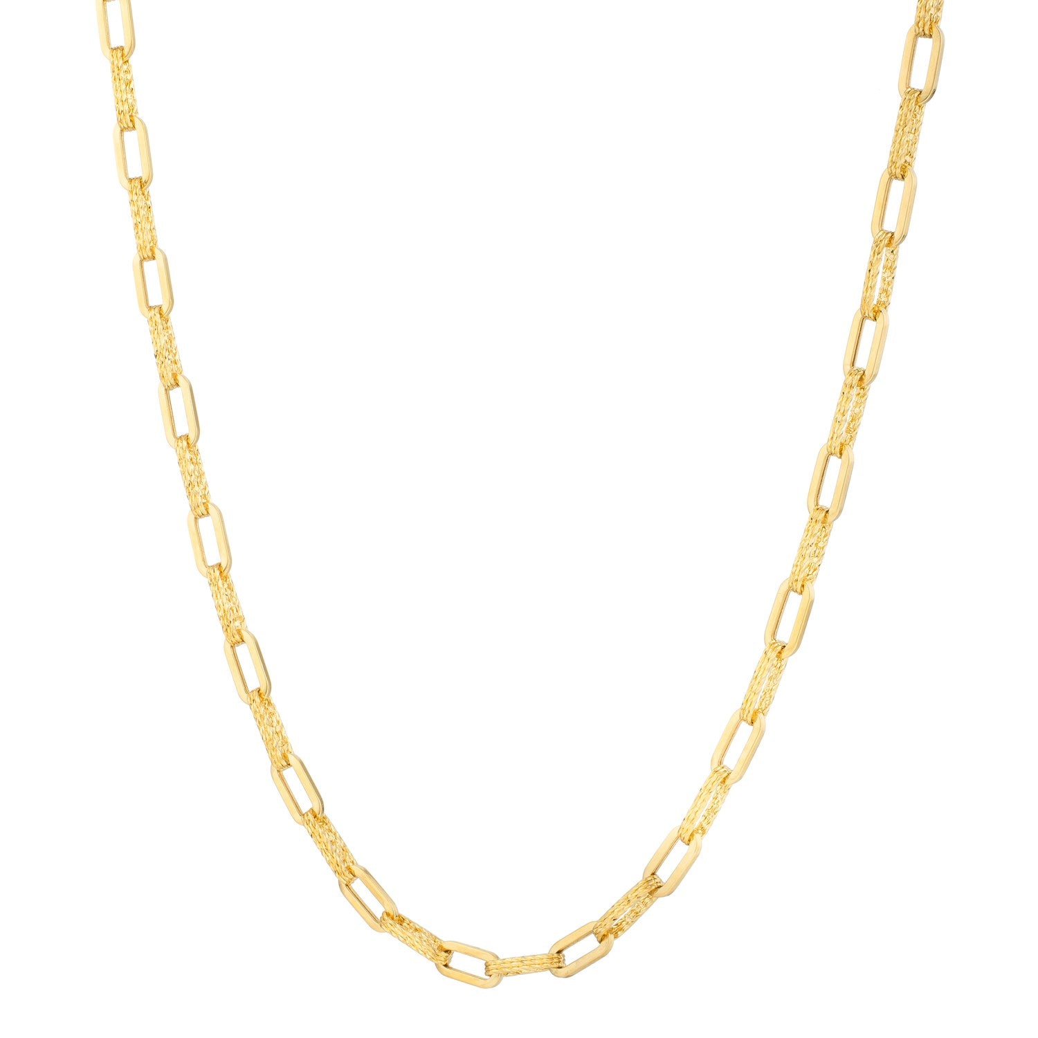 14k yellow gold diamante paperclip chain necklace with modern link design, perfect for elegant layering or standalone wear.