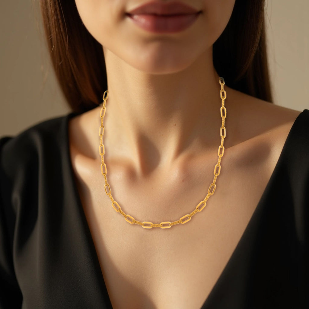 14k yellow gold diamante paperclip chain necklace featuring modern links, perfect for elegant layering or standalone wear.
