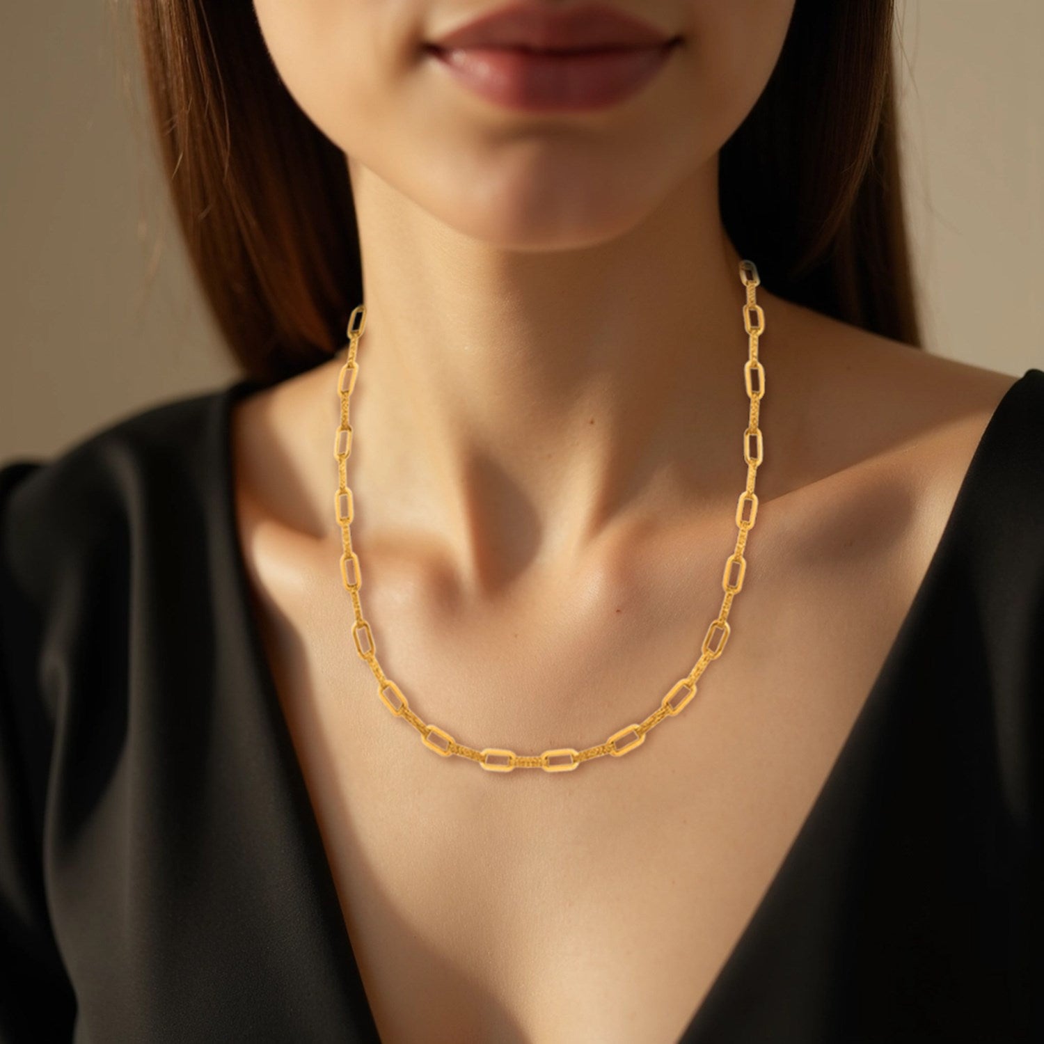 14k yellow gold diamante paperclip chain necklace featuring modern links, perfect for elegant layering or standalone wear.