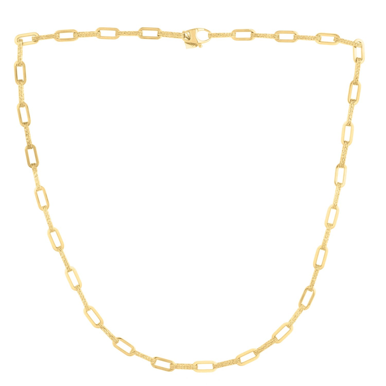 14k yellow gold diamante paperclip chain necklace with modern link design, showcasing elegance and sophistication.