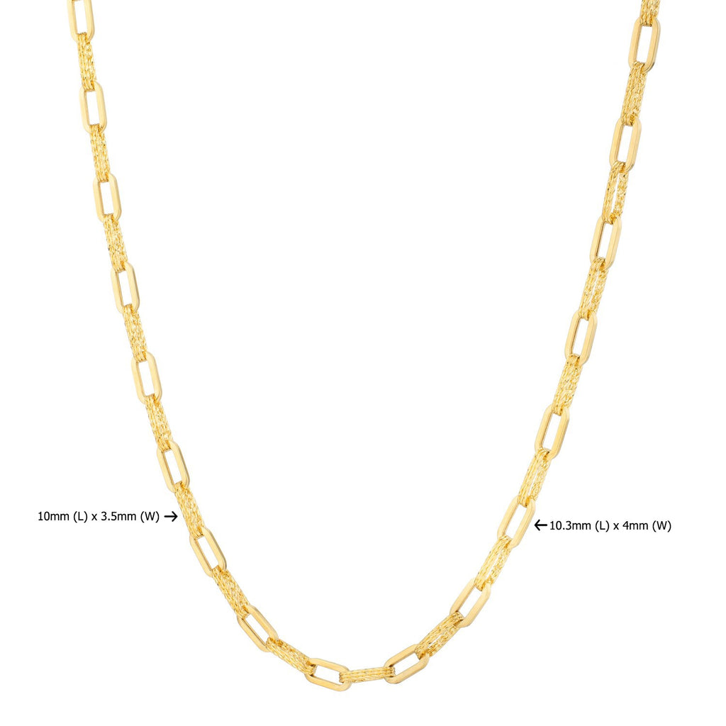 14k yellow gold diamante paperclip chain necklace with modern link design, showcasing elegance and luxury craftsmanship.