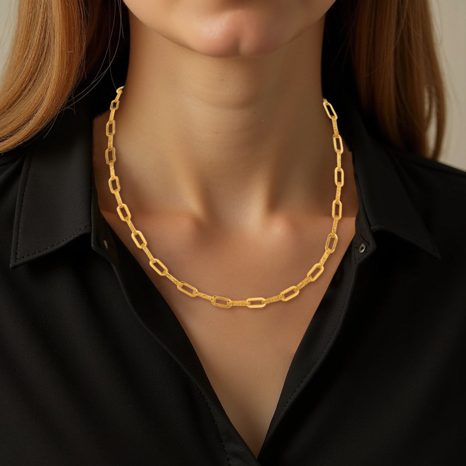 14k yellow gold diamante paperclip chain necklace featuring modern link design and luxurious shine.