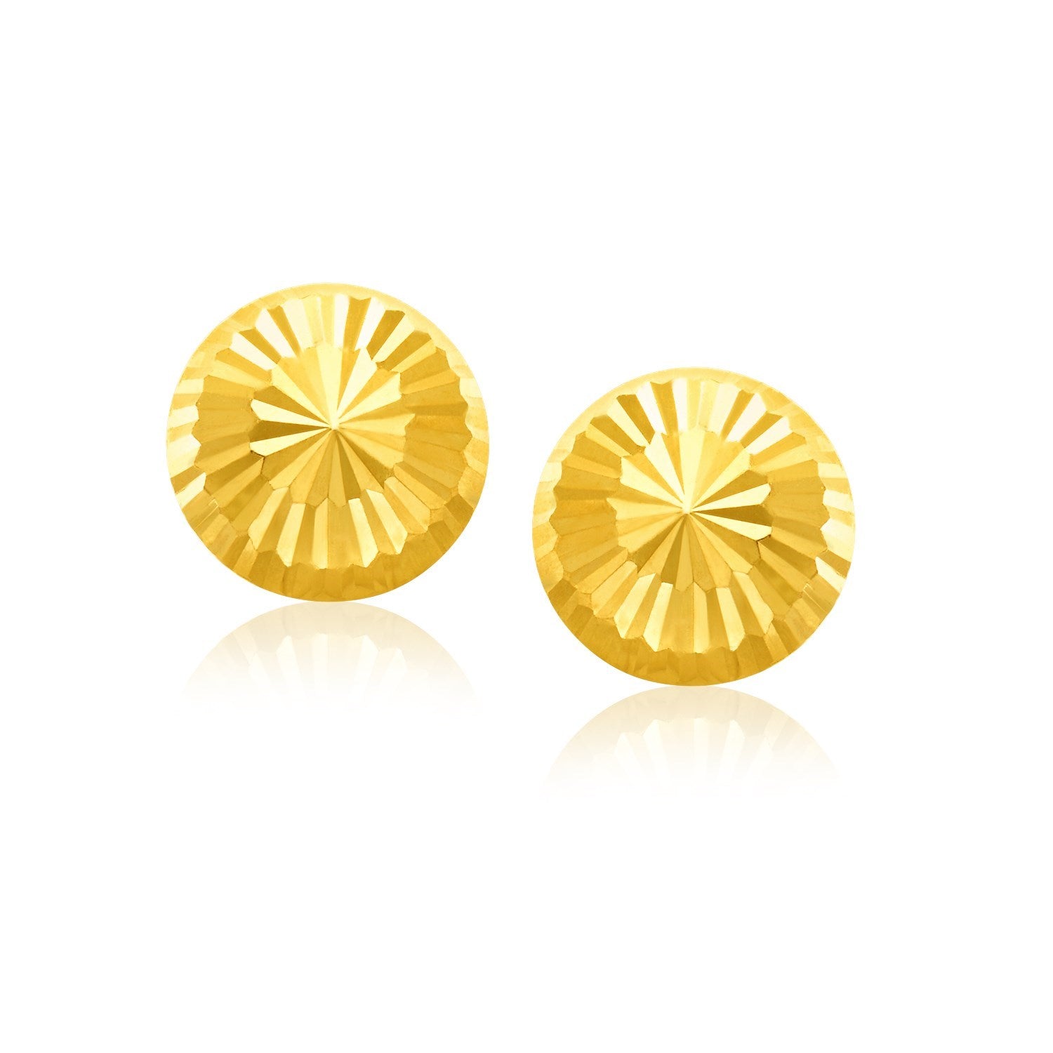 14k yellow gold diamond cut flat design stud earrings, a classic luxury accessory for elegant occasions.