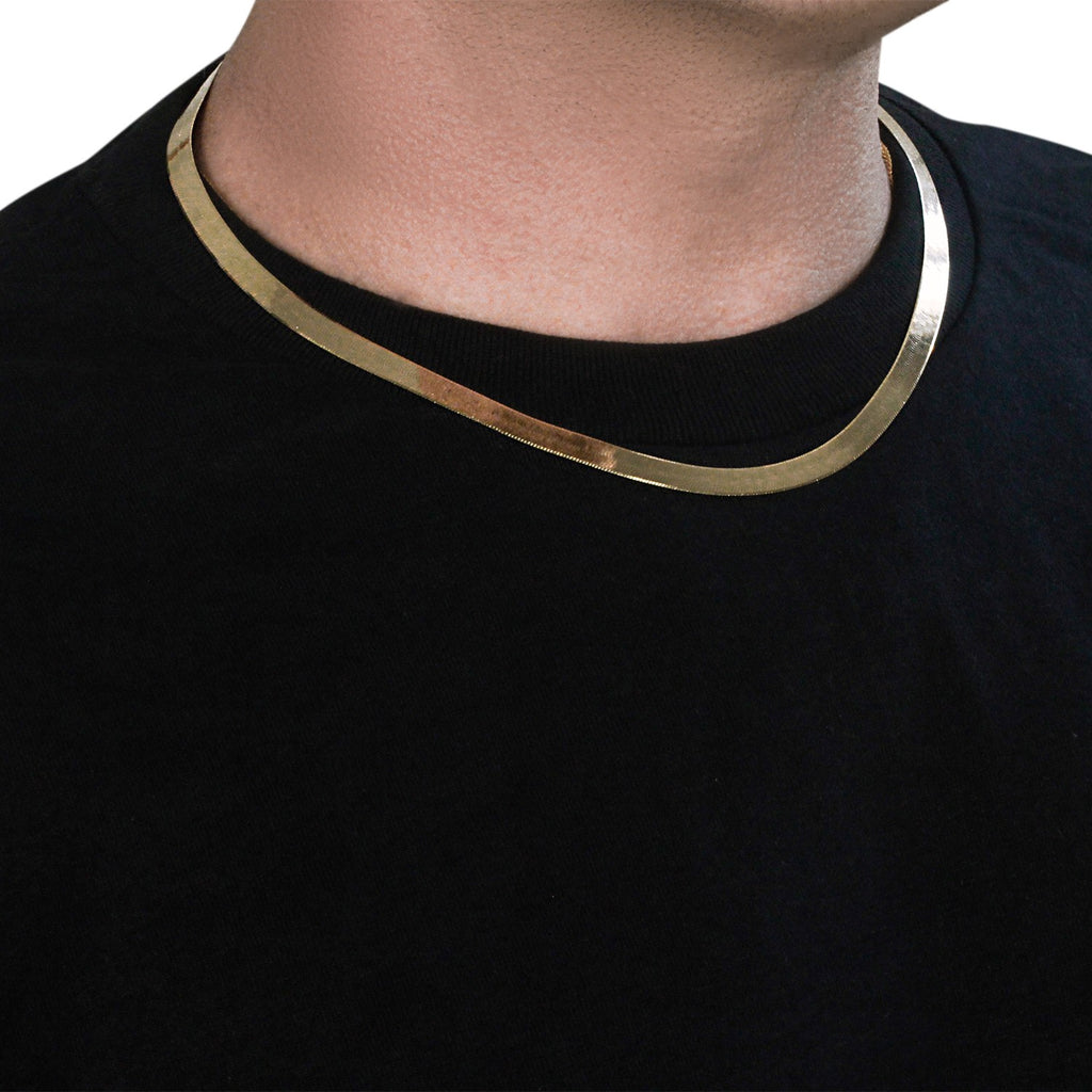 14k yellow gold modern herringbone chain, 6.00 mm, showcasing a sleek, flexible design for effortless elegance.