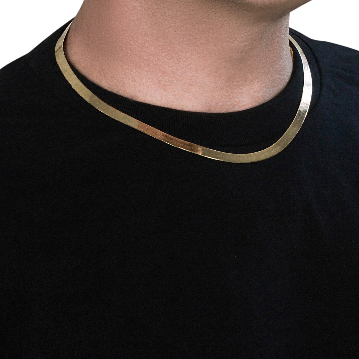 14k yellow gold modern herringbone chain, 6.00 mm, showcasing a sleek, flexible design for effortless elegance.