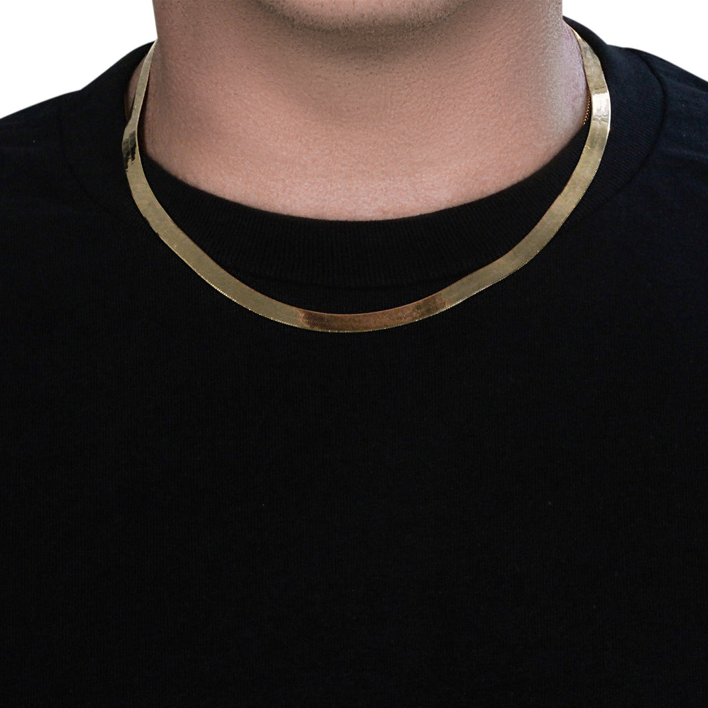 14k yellow gold super flex herringbone chain, 6.00 mm, modern design with luxurious shine and fluid movement.