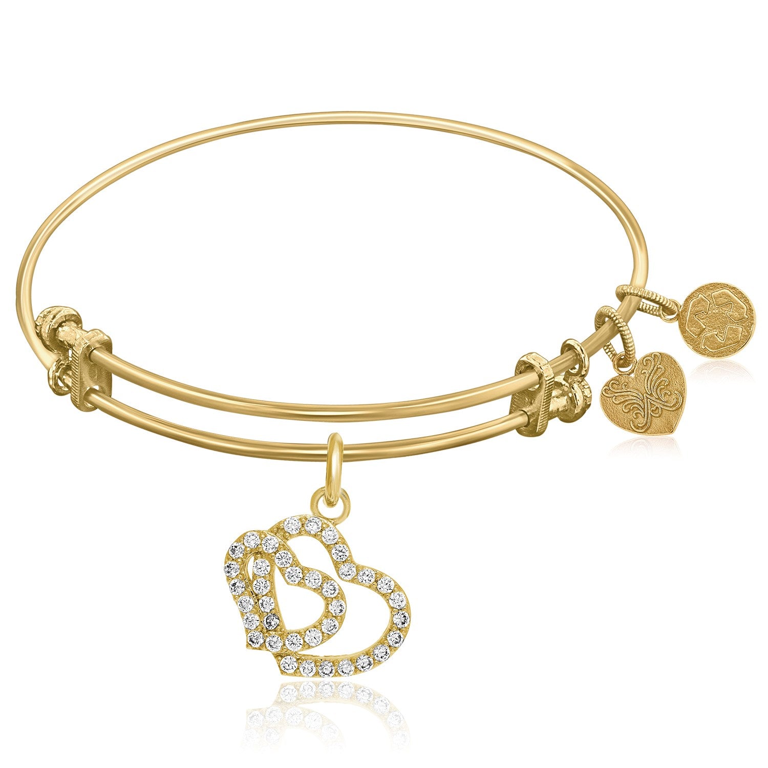 Expandable yellow tone brass bangle in 14k gold featuring the Seinfeld Happy Festivus symbol, elegant luxury design.