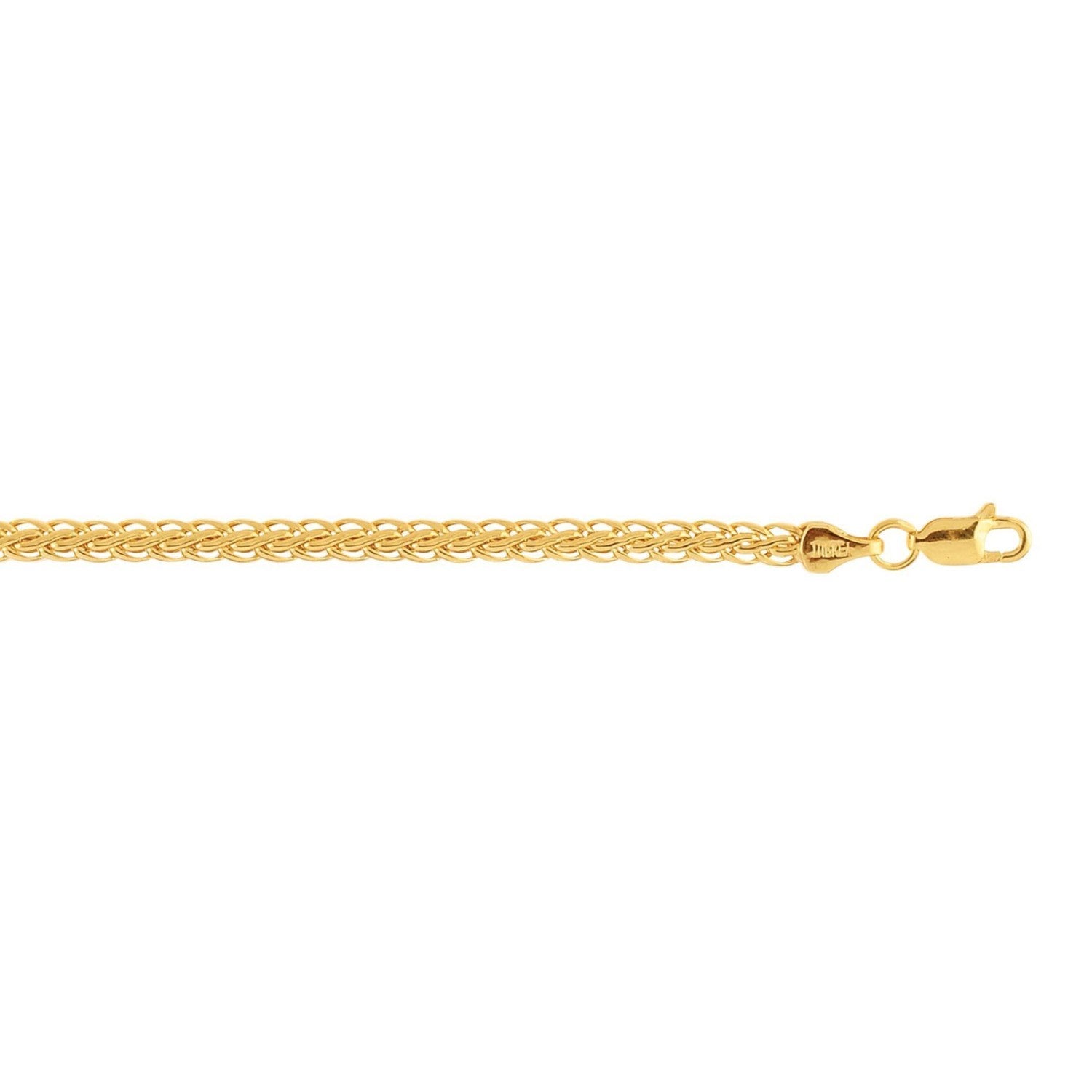 Fine 10k yellow gold wheat chain bracelet, classic design with 3.00 mm links, perfect for elegant layering.