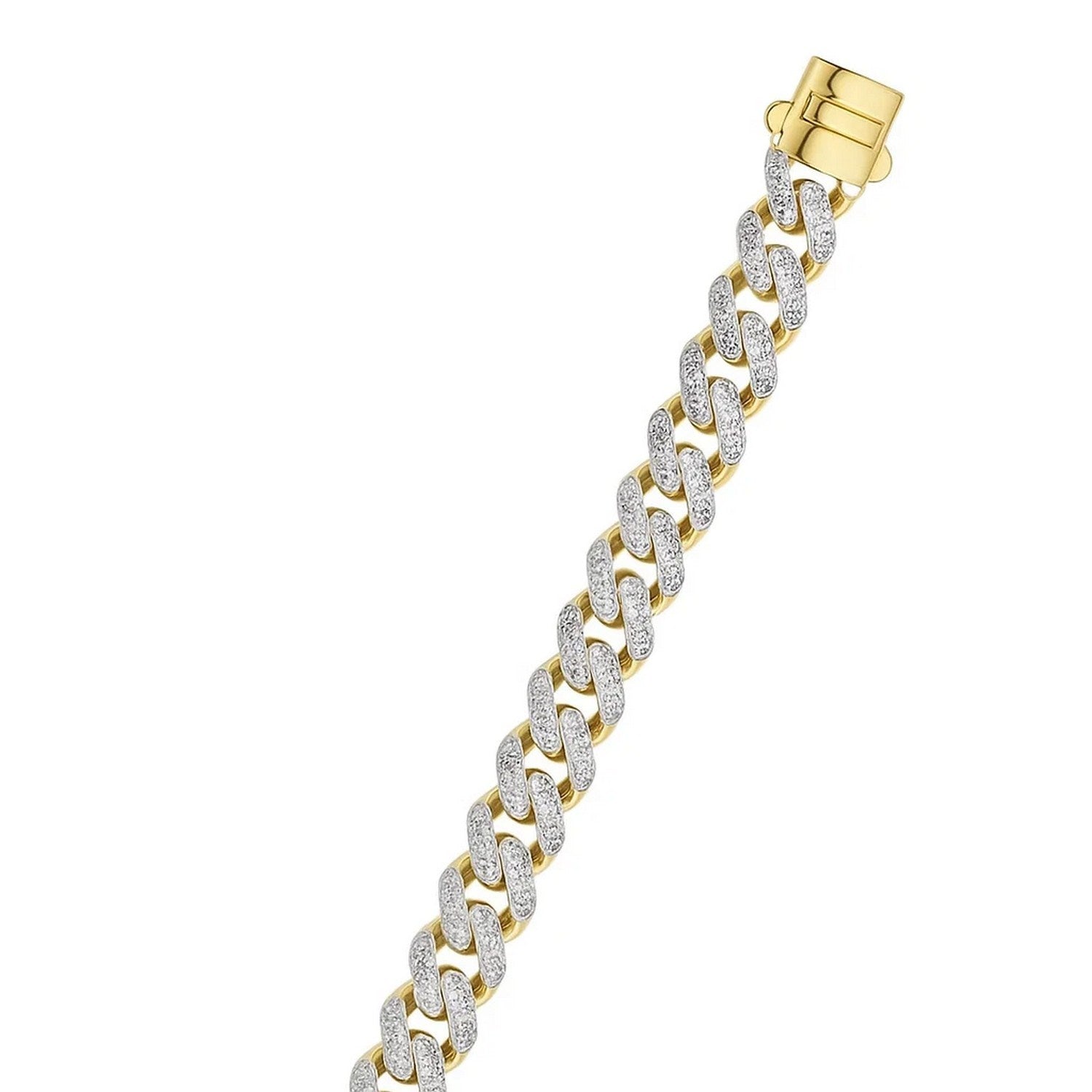 14k two-tone gold curb chain bracelet featuring diamond pave links in a contemporary design, perfect for luxury styling.