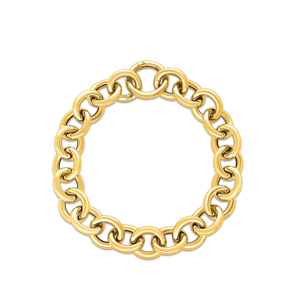 14k yellow gold round link bracelet with modern chain design, showcasing elegance and luxury in every detail.