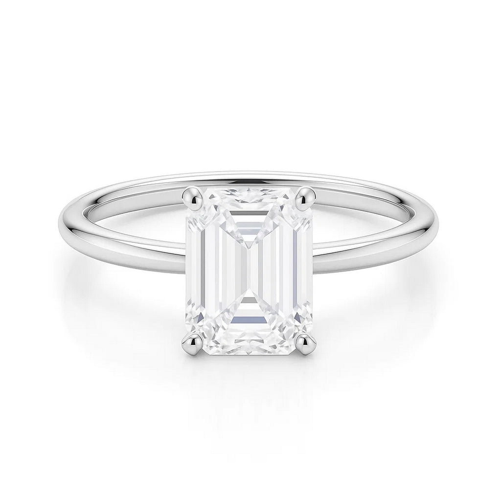 2 carat emerald lab-grown diamond solitaire ring in 10K white gold, showcasing timeless elegance and classic design.