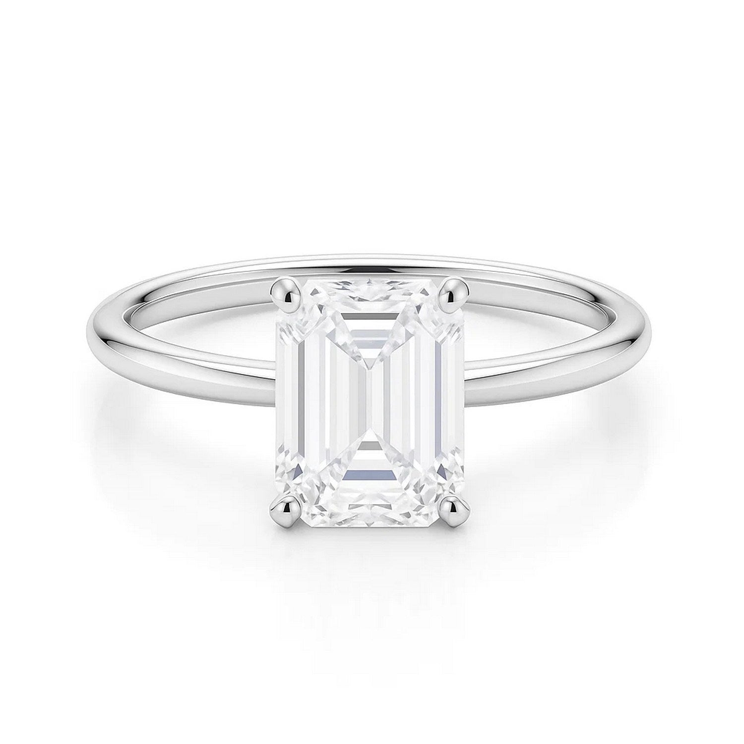 2 carat emerald lab-grown diamond solitaire ring in 10K white gold, showcasing timeless elegance and classic design.