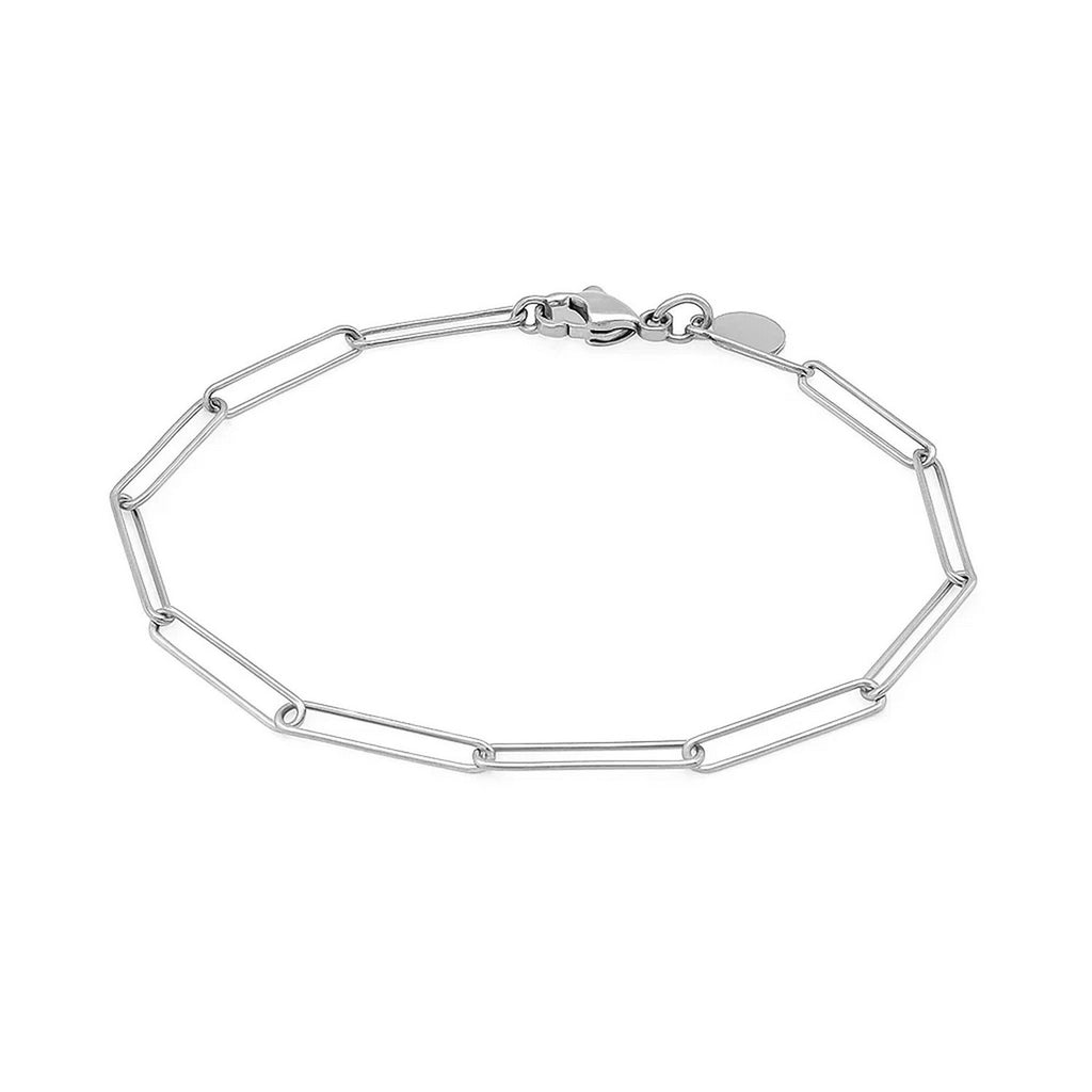 14k white gold wire paperclip bracelet with modern design, featuring sleek links and luxurious finish.