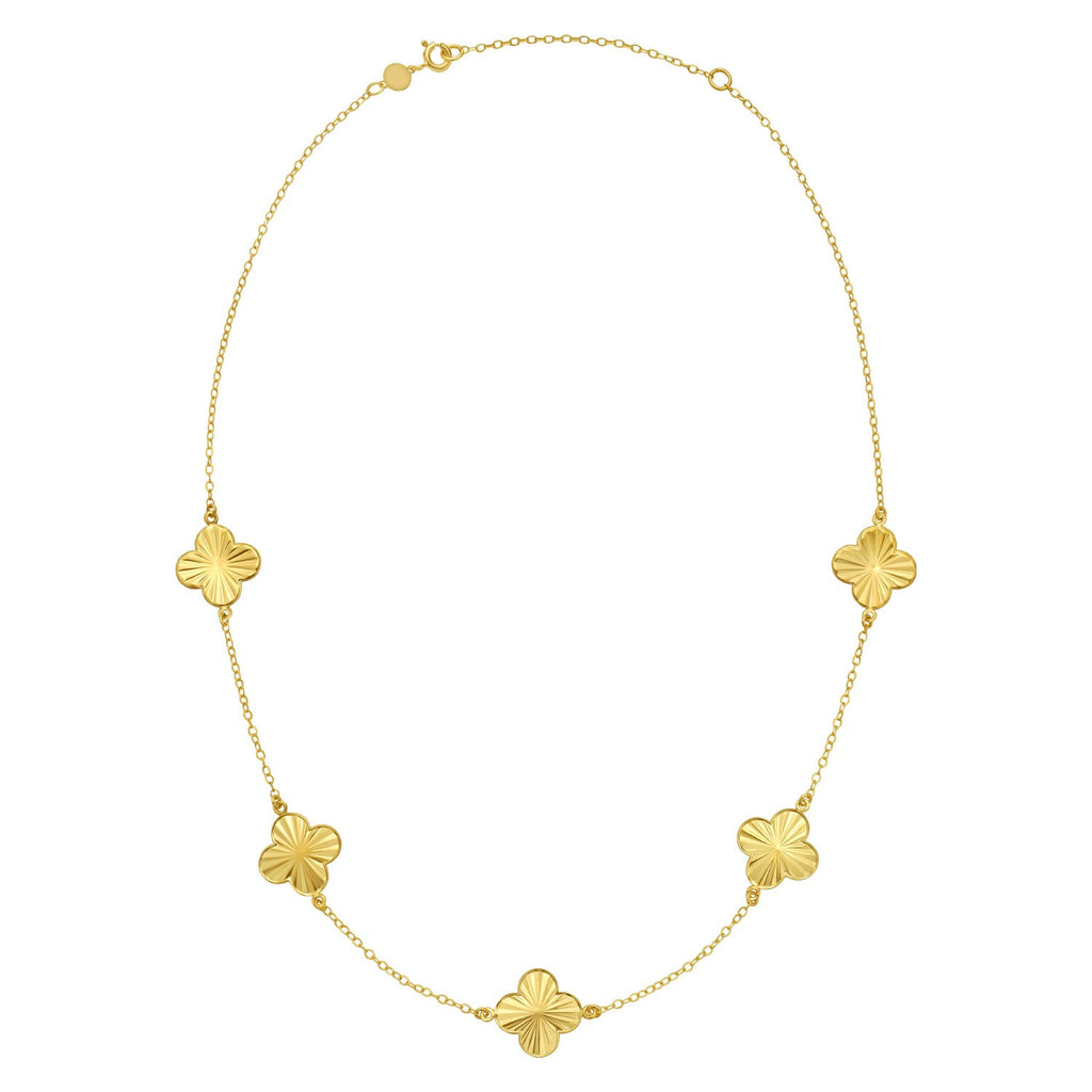 14k yellow gold contemporary clover necklace featuring a delicate chain and elegant design for a luxurious touch.