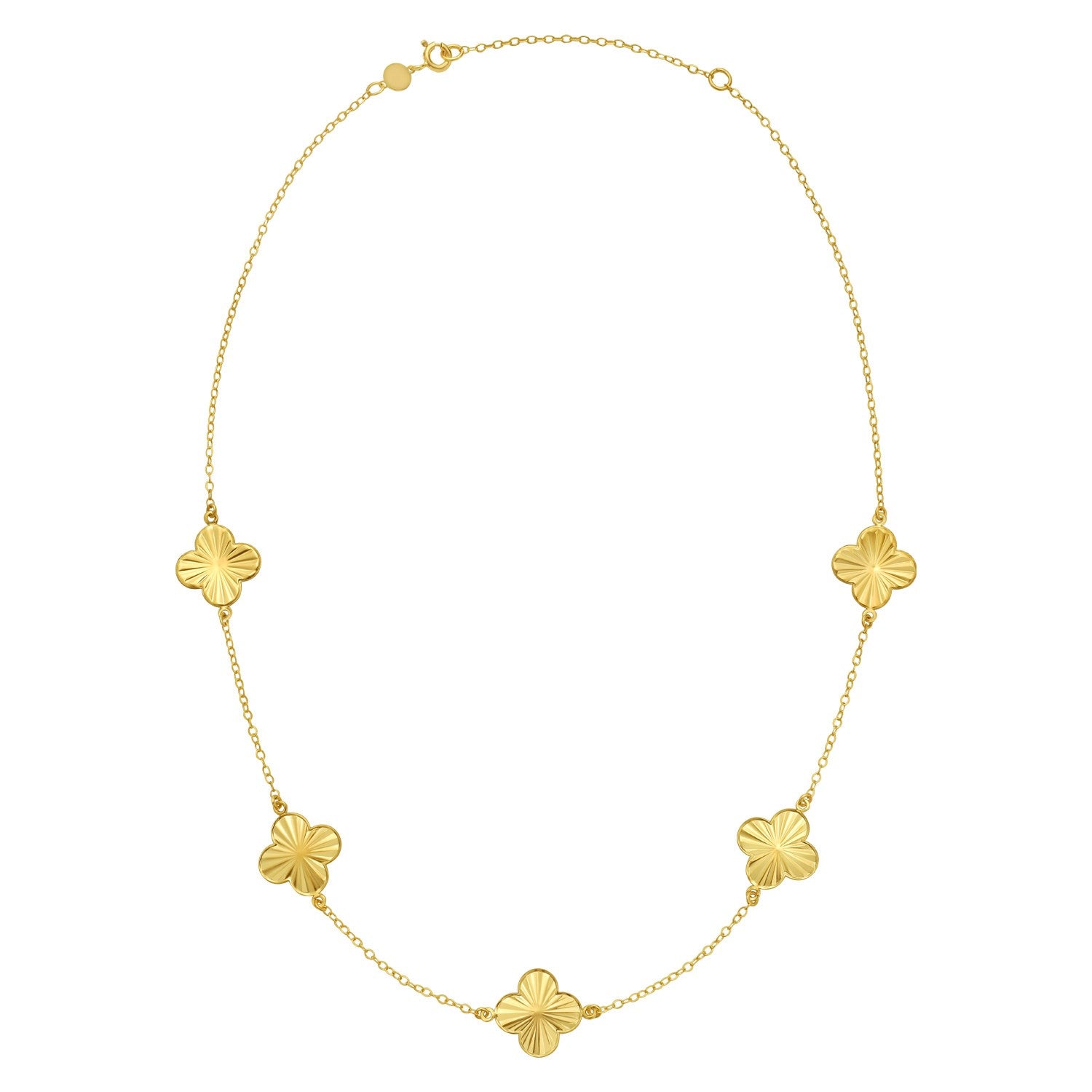14k yellow gold contemporary clover necklace featuring a delicate chain and elegant design for a luxurious touch.