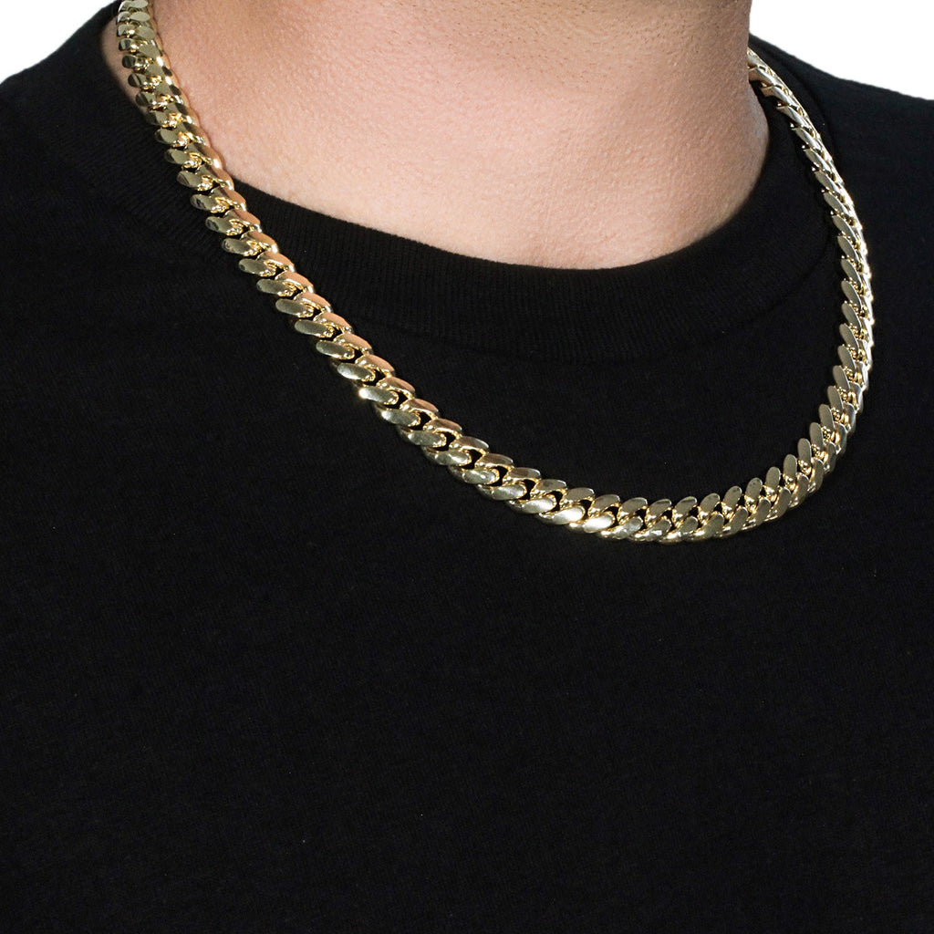 14k yellow gold classic Miami Cuban solid chain, 10.10 mm width, showcasing timeless elegance and luxurious craftsmanship.