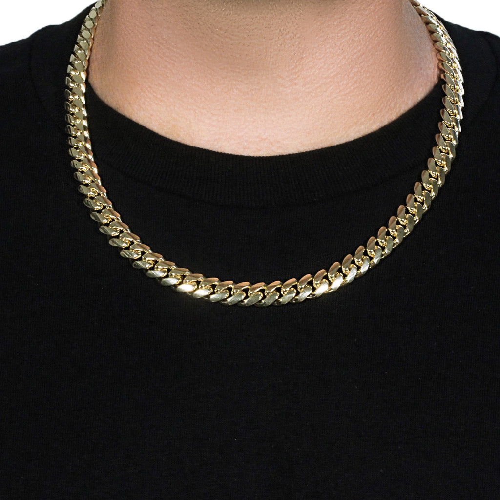 14k yellow gold classic Miami Cuban solid chain, 10.10 mm width, showcasing timeless elegance and luxurious craftsmanship.
