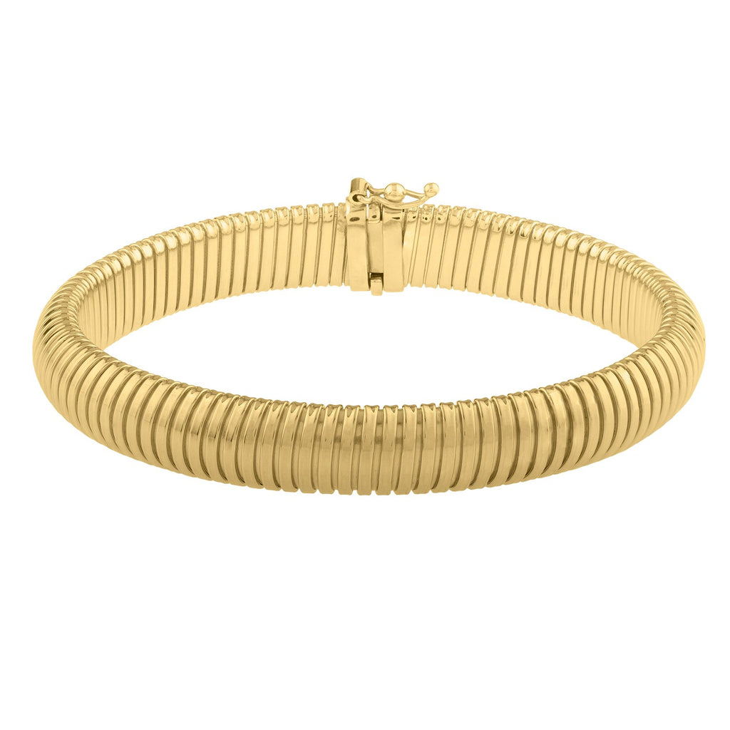 Modern Tubogas bracelet in 14k yellow gold, 9.00 mm, showcasing luxurious craftsmanship and elegant design.
