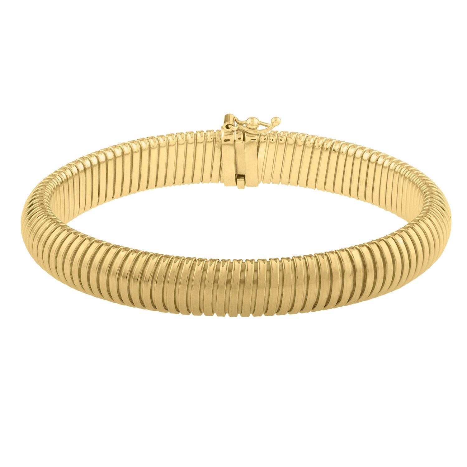 Modern Tubogas bracelet in 14k yellow gold, 9.00 mm, showcasing luxurious craftsmanship and elegant design.