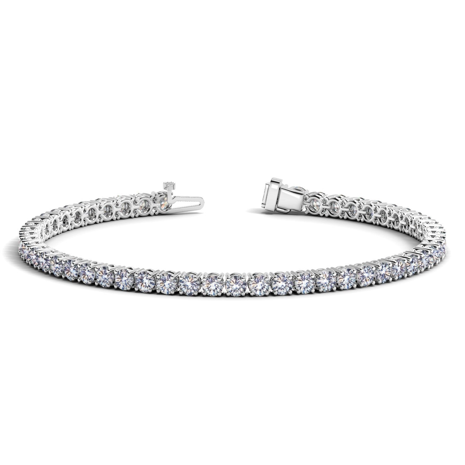 Lab grown round diamond tennis bracelet in 14k white gold, featuring 6 cctw of F/G VS2/SI1 diamonds for a modern elegance.