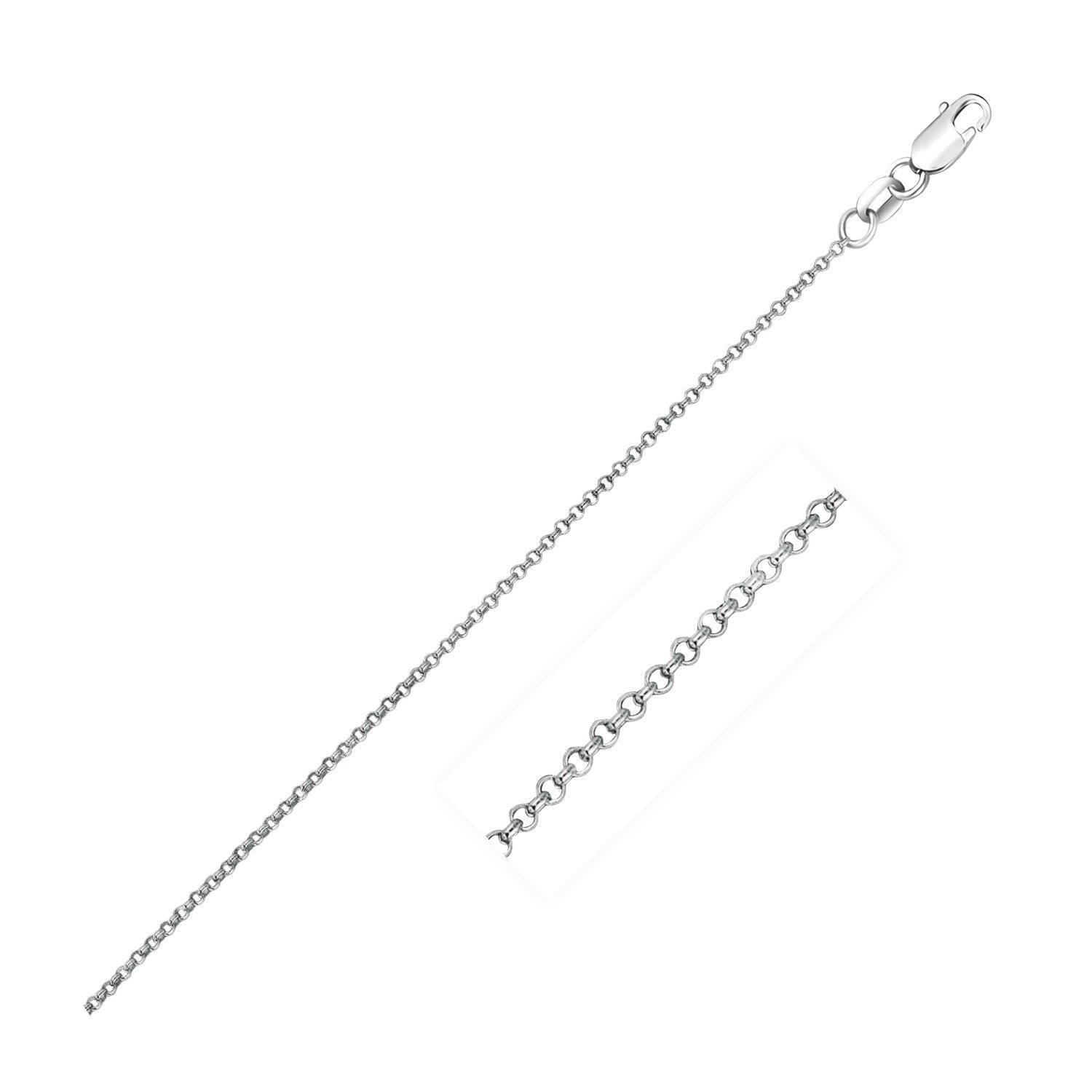 14k white gold diamond cut rolo chain, contemporary design, 1.10 mm width, perfect for layering or as a statement piece.
