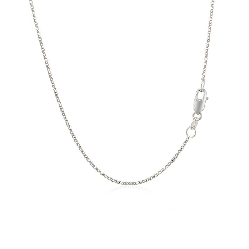 14k white gold diamond cut rolo chain, contemporary design, 1.10 mm width, perfect for layering or elegant solo wear.