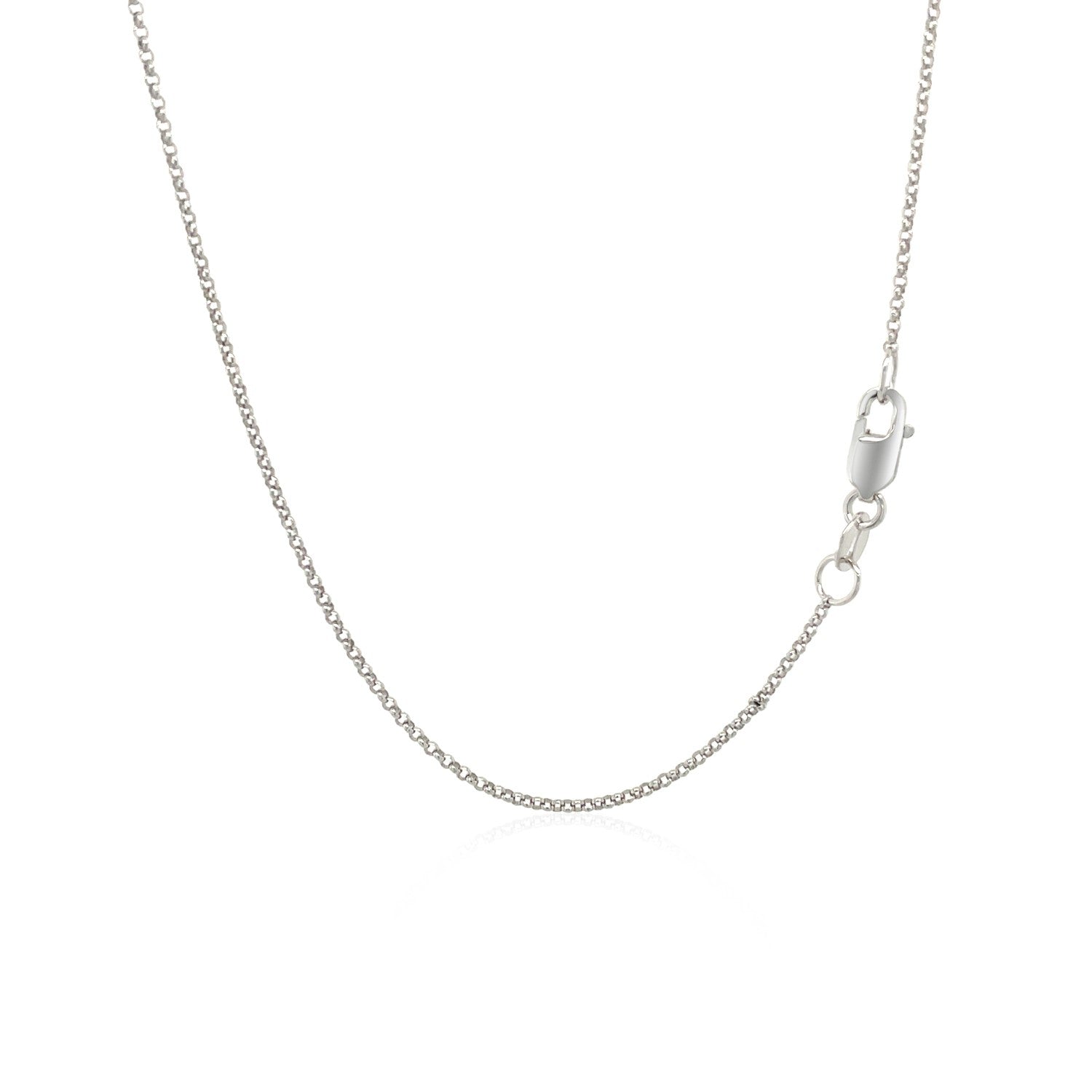 14k white gold diamond cut rolo chain, contemporary design, 1.10 mm width, perfect for layering or elegant solo wear.