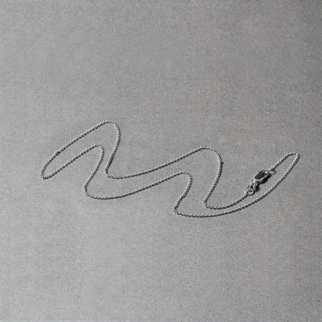 14k white gold diamond cut rolo chain, contemporary design, 1.10 mm width, perfect for layering or standalone elegance.