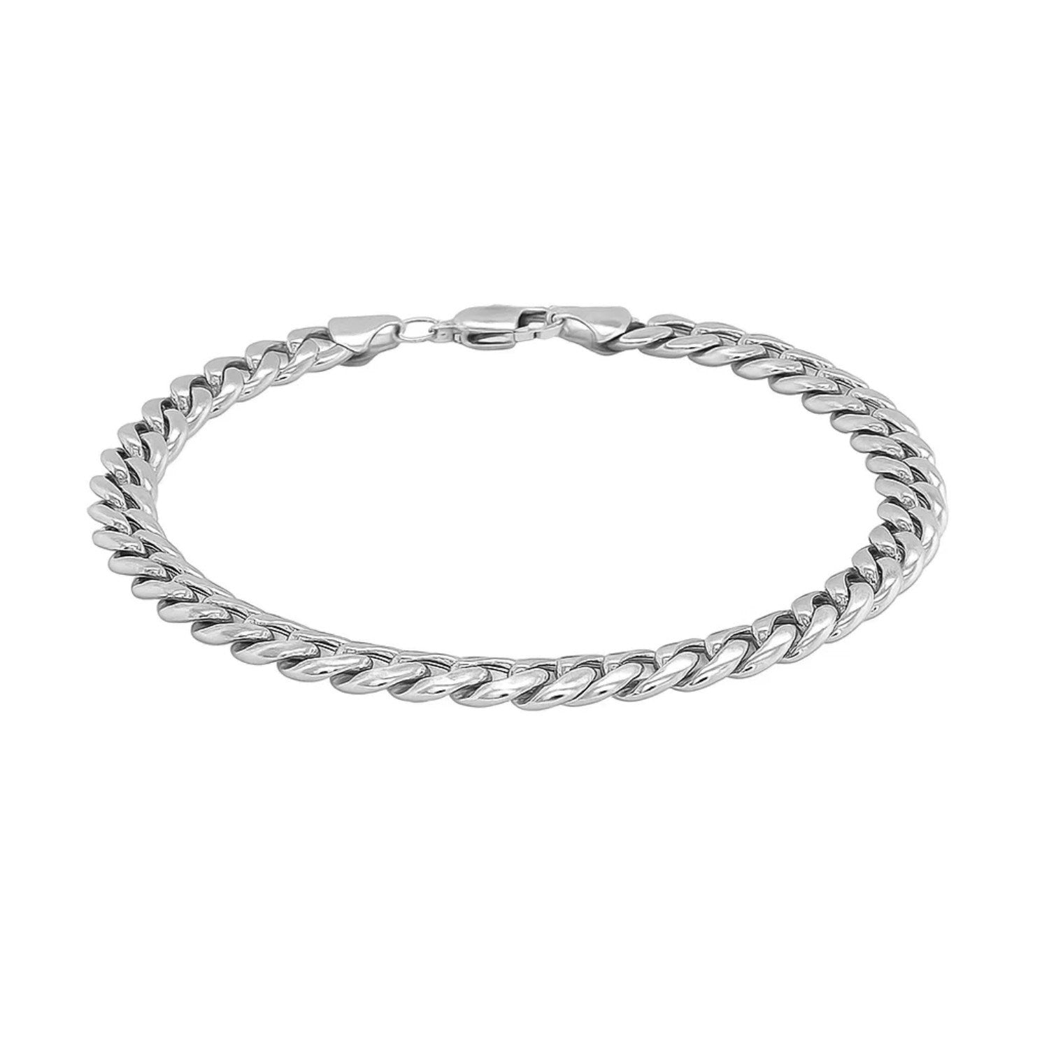14k white gold Miami Cuban bracelet featuring classic link design, 7.00 mm width, perfect for elegant layering.