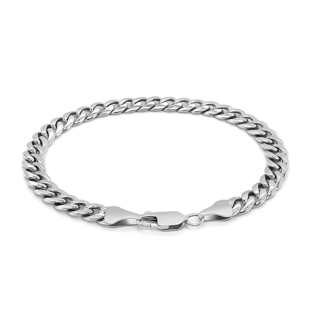 14k white gold Miami Cuban semi-solid bracelet with classic link design, showcasing timeless elegance and luxury.
