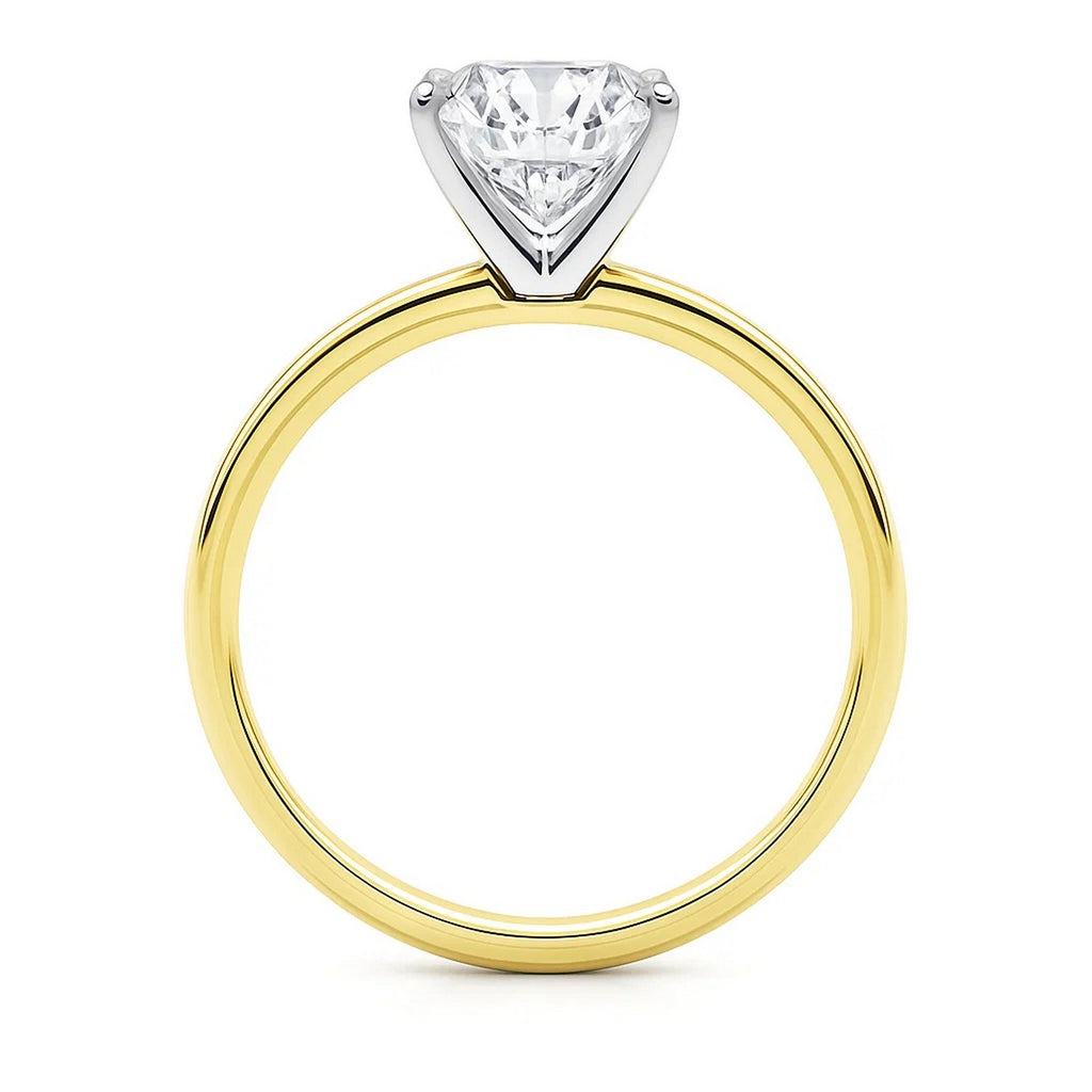 3 carat cushion cut lab-grown diamond solitaire ring in 10K yellow gold, showcasing modern elegance and timeless beauty.