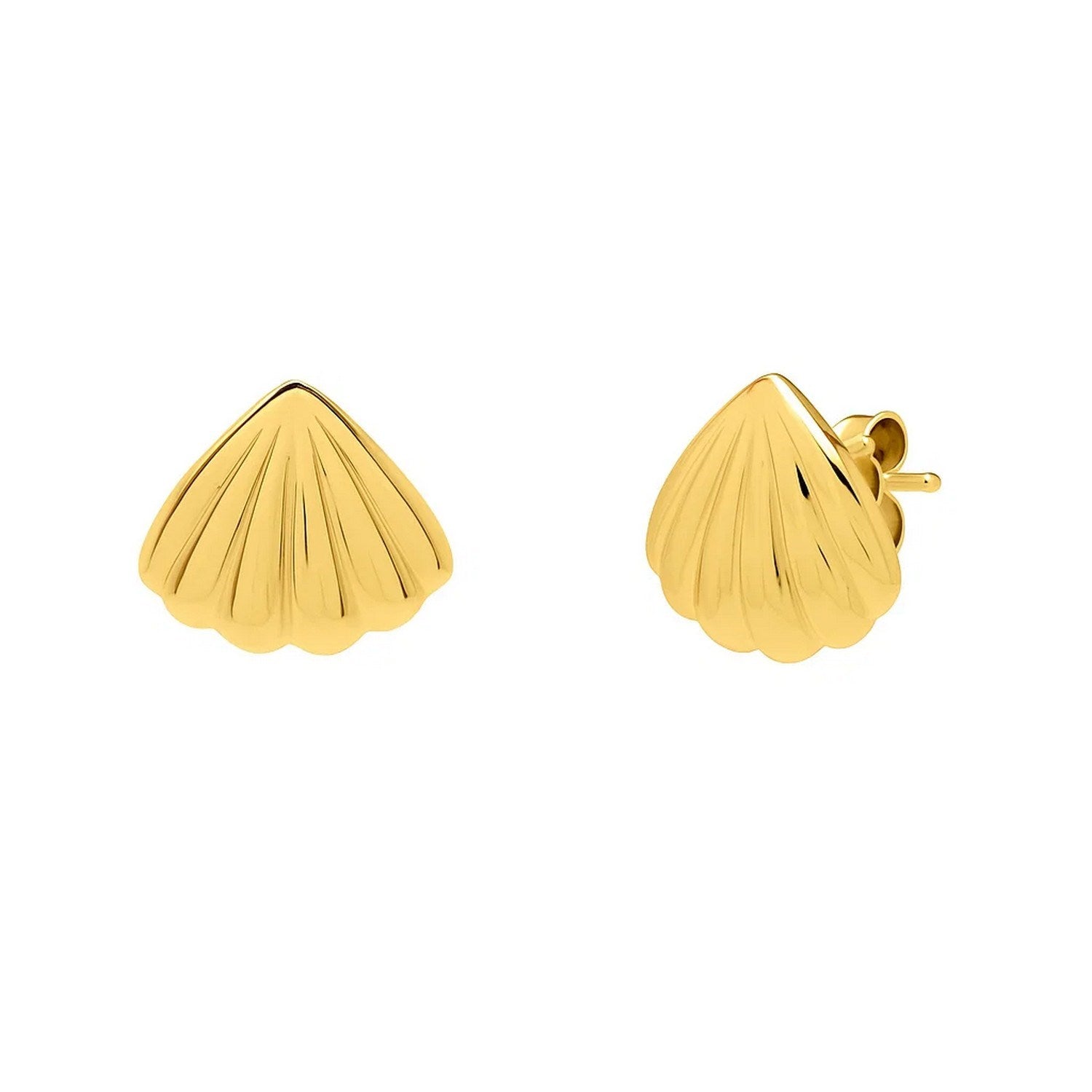 10K yellow gold sea shell stud earrings featuring a contemporary cushion cut design for elegant sophistication.