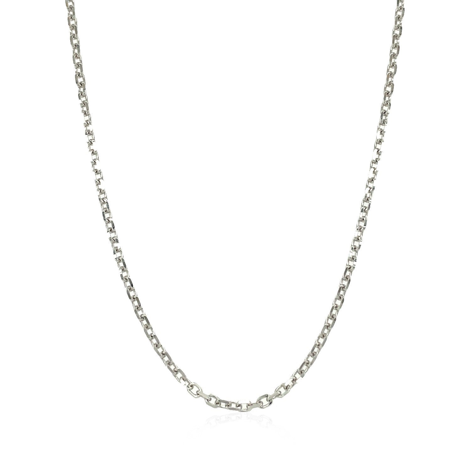 Elegant 18k white gold diamond cut cable link chain, showcasing refined craftsmanship and luxurious design.