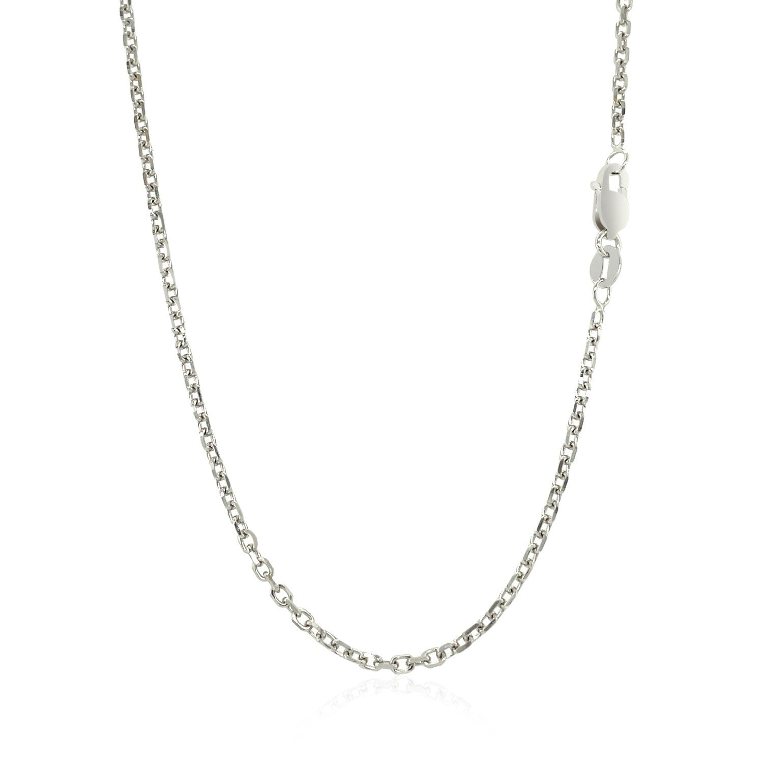 Elegant 18k white gold diamond cut cable link chain, showcasing refined craftsmanship and luxurious design.
