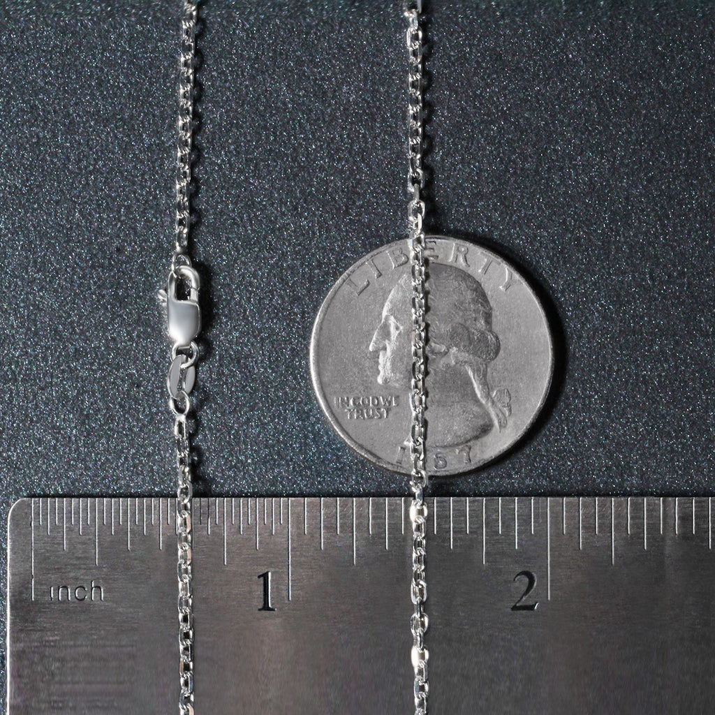 Elegant 18k white gold diamond cut cable link chain, 1.90 mm, showcasing luxurious craftsmanship and timeless style.