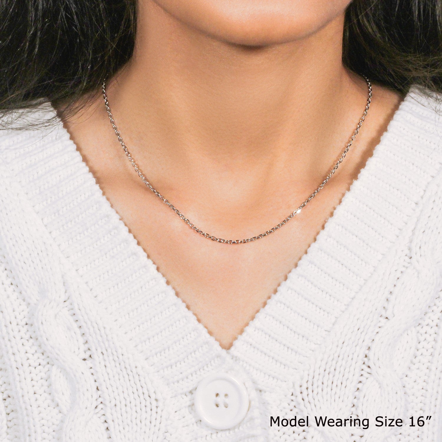 Elegant 18k white gold diamond cut cable link chain, featuring refined links and a luxurious shine, perfect for any occasion.