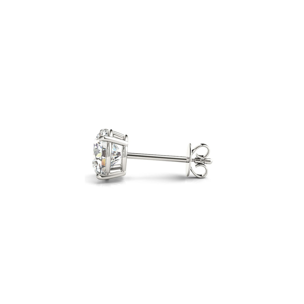 14k white gold round diamond stud earrings featuring G/VS2 diamonds in a classic, timeless design.