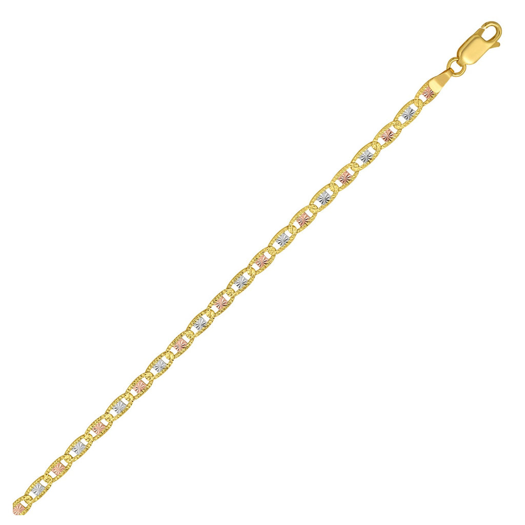 14K tri-color gold pave Valentino chain with contemporary link design, perfect for layering or standalone elegance.