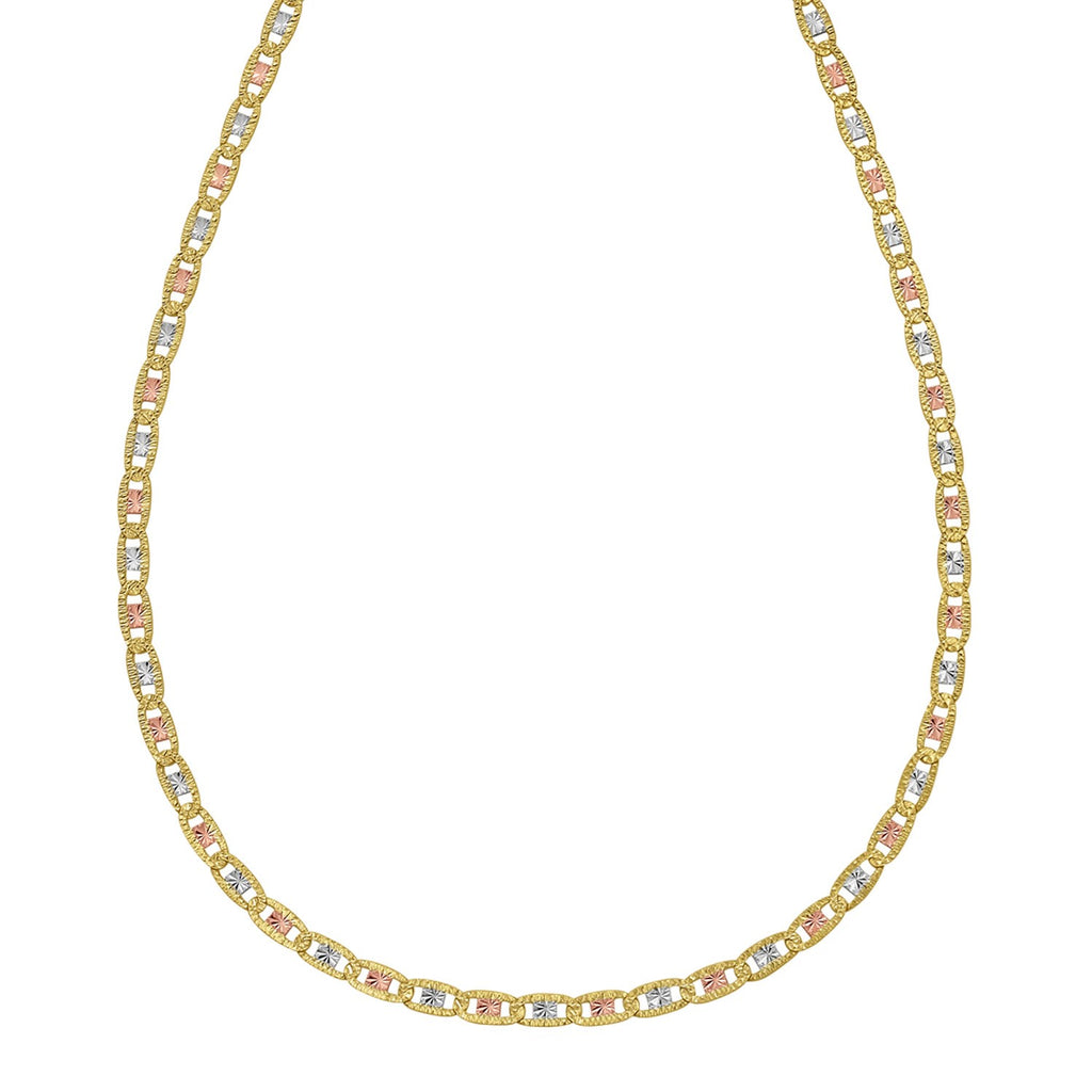 14K tri-color gold pave Valentino chain with contemporary links, showcasing exquisite craftsmanship and luxury design.