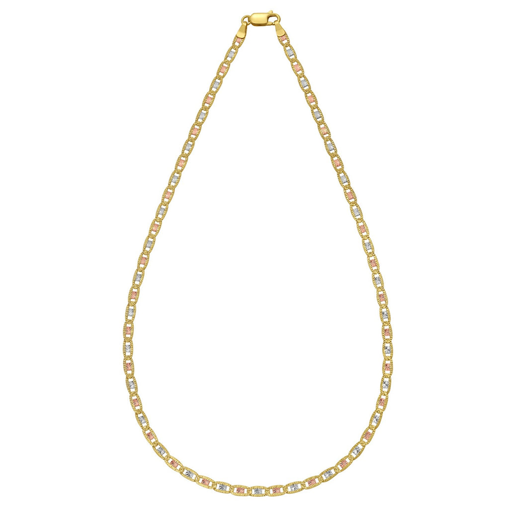 14K tri-color gold pave Valentino chain featuring contemporary link design, perfect for layering or standalone elegance.