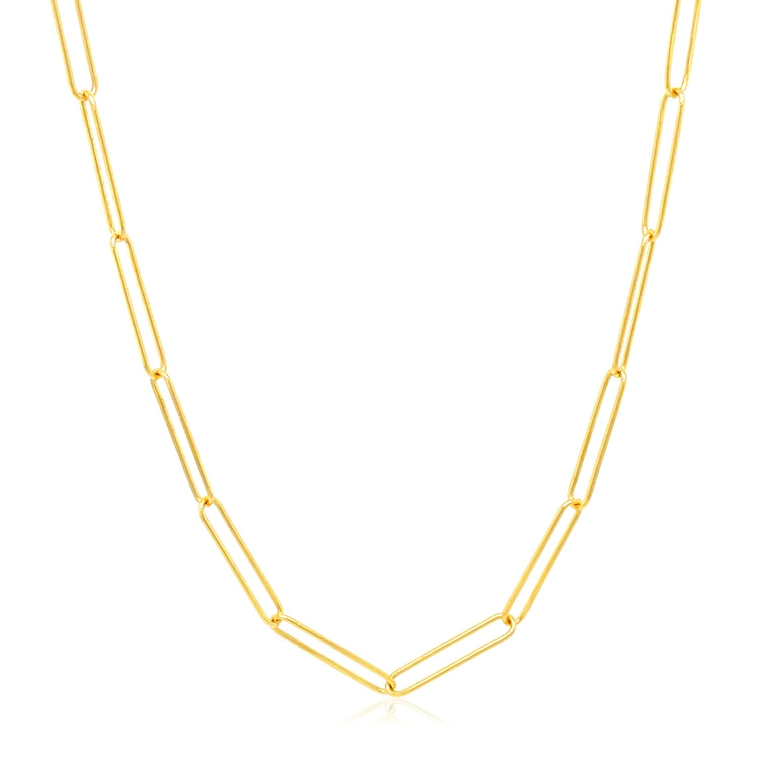 14k yellow gold wire paperclip chain with modern links, showcasing elegance and versatility for luxury layering.