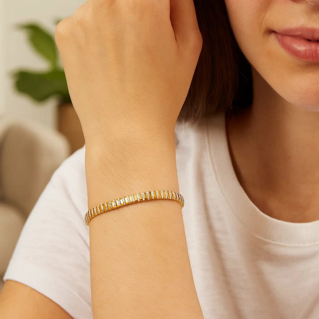 14k two-tone gold mini diamante bracelet featuring elegant design and sparkling diamond accents, perfect for luxury styling.