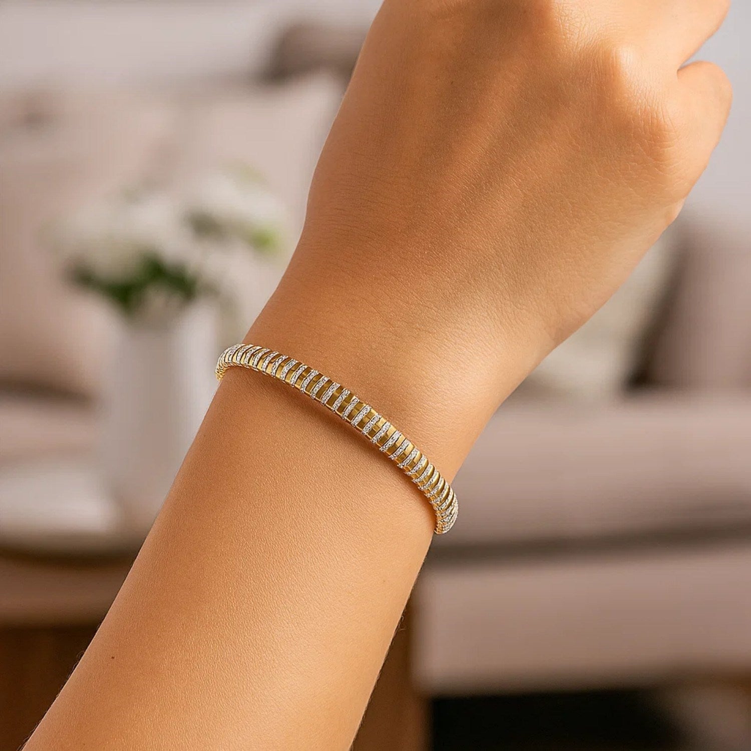 14k two-tone gold mini diamante bracelet featuring elegant design and sparkling diamonds, perfect for luxury styling.