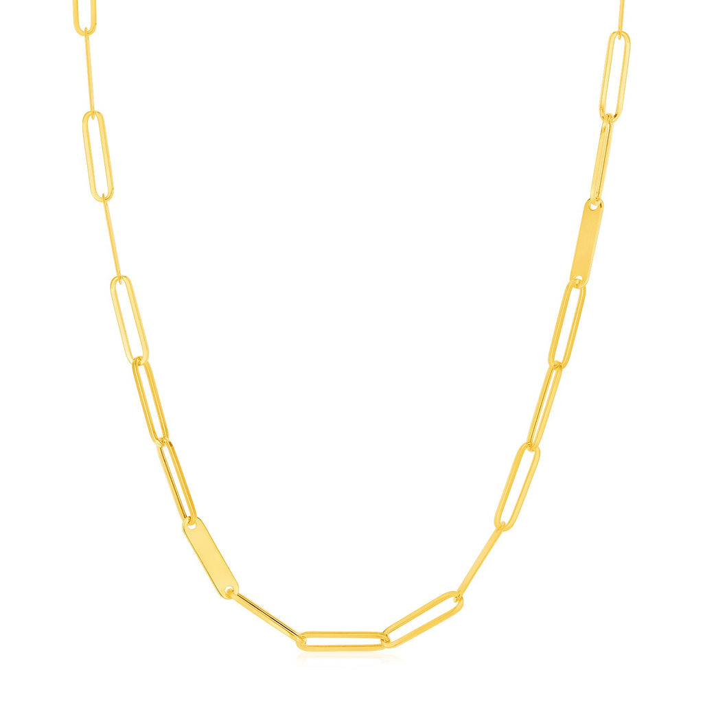 14k yellow gold alternating paperclip chain link and gold bar necklace, modern design for elegant layering.