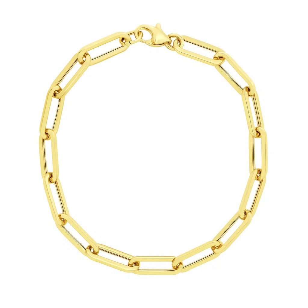 14k yellow gold extra wide paperclip chain bracelet, modern design, 9.60 mm links, luxurious and stylish accessory.